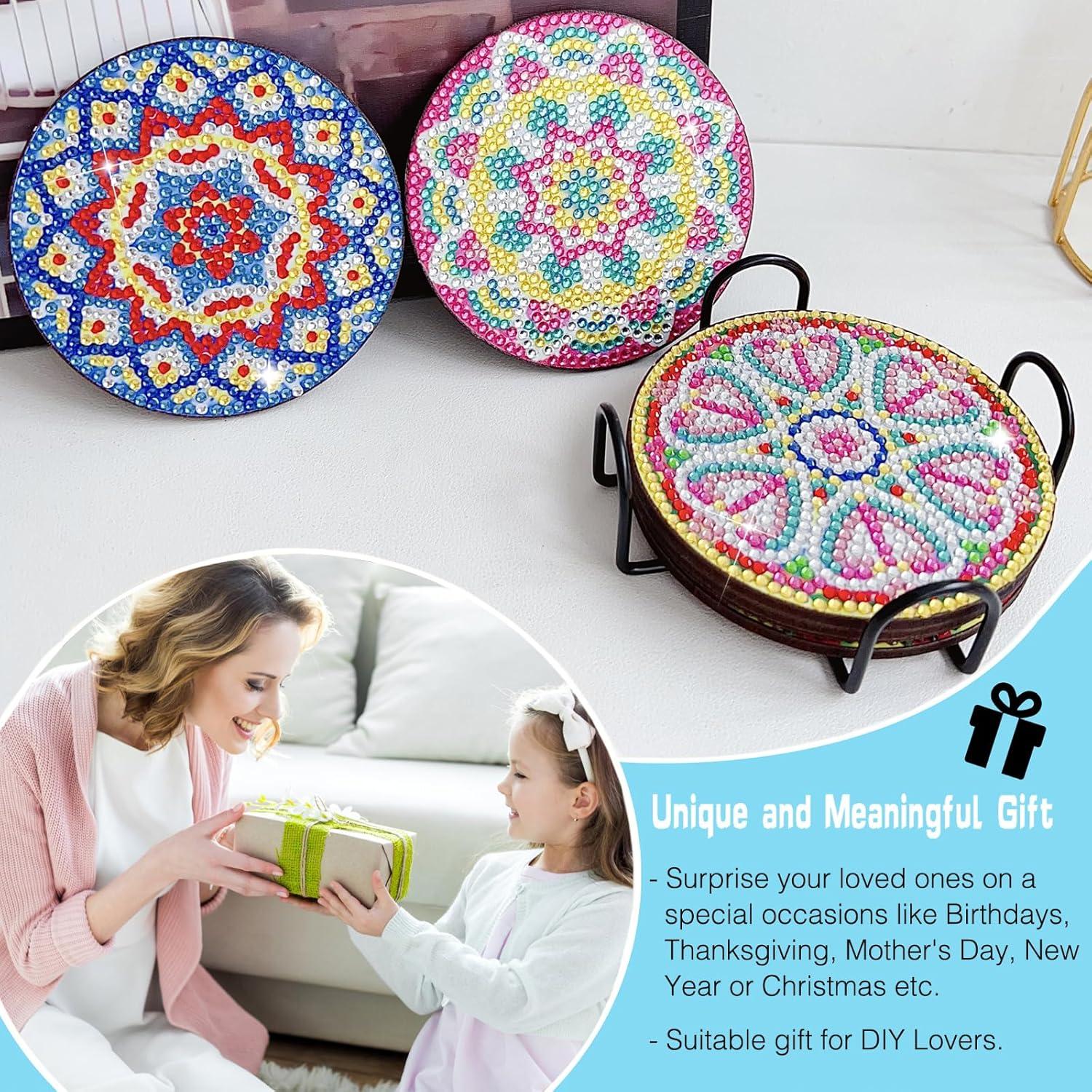 5D Diamond Painting Untersetzer Set 6 Mandala DIY Holz Untersetzer mit Diamanten
