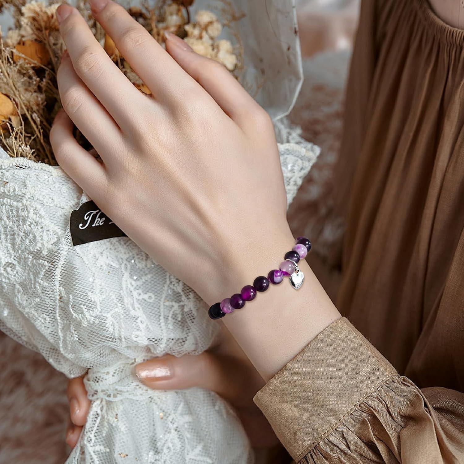 Naturstein Armband Herz Anhänger Perlenarmband Geschenk Mama