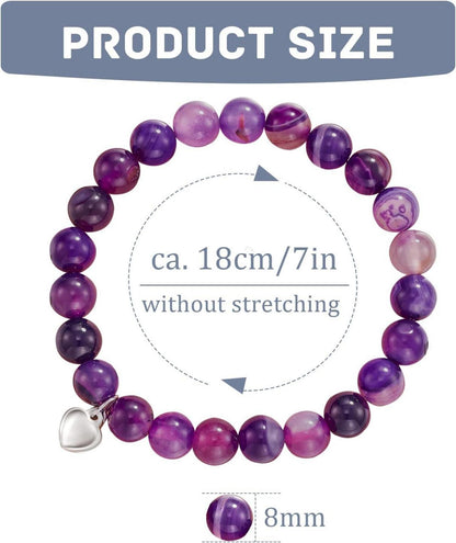 Naturstein Armband mit Herz Anhänger Perlenarmband für Damen