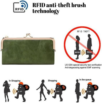 Damen Geldbörse Groß RFID 12 Karten Münzfach Leder Braun
