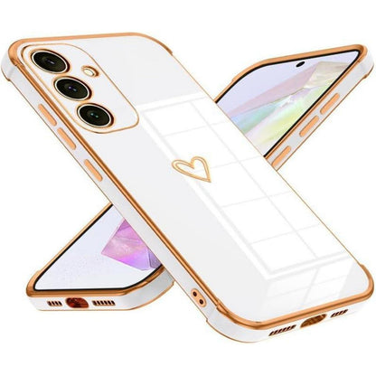 Handyhülle Samsung Galaxy A35 5G mit Herzmuster, galvanisiert, weiß