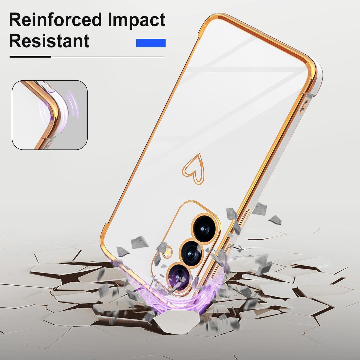 Handyhülle Samsung Galaxy A35 5G mit Herzmuster, galvanisiert, weiß