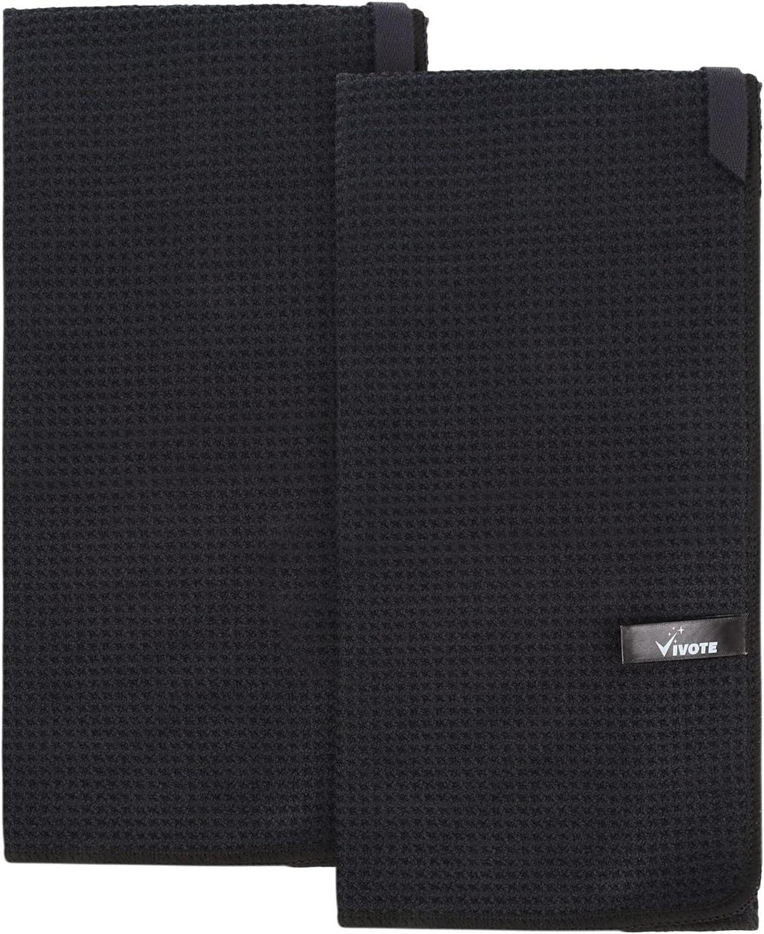 Schwarze Mikrofaser-Geschirrtücher Waffelstruktur 50x70 cm 2er Set