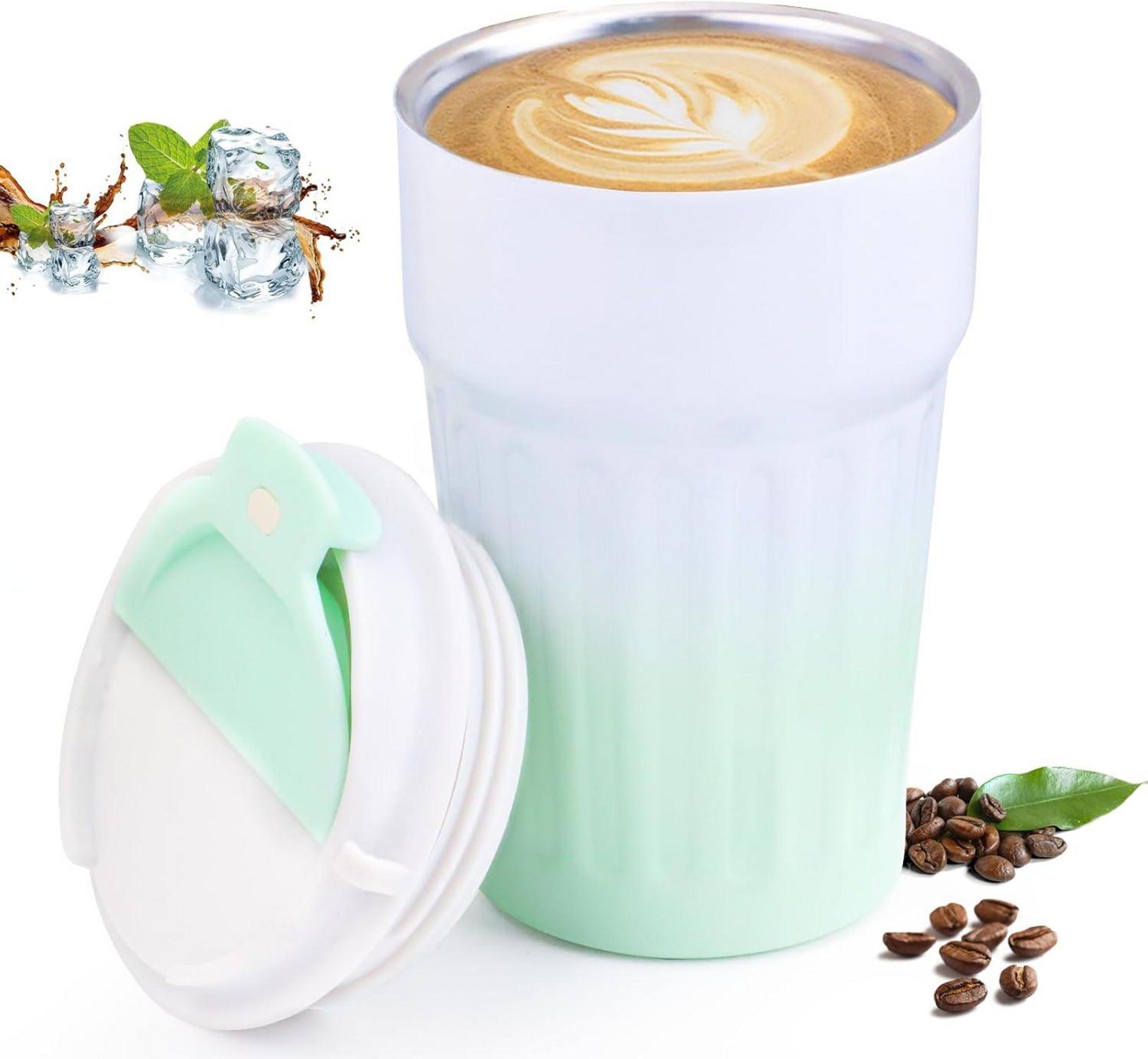 Thermobecher 400ML Doppelwandig Isolierbecher Edelstahl Kaffeebecher