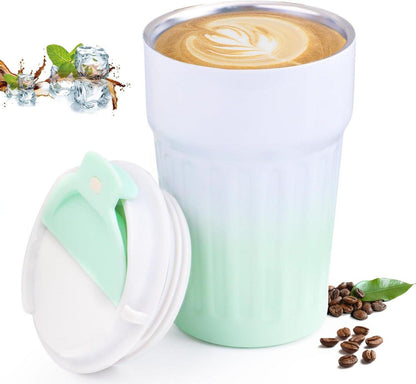 Thermobecher 400ML Doppelwandig Isolierbecher Edelstahl Kaffeebecher