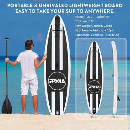 Aufblasbares Stand Up Paddle Board 320cm×82cm×15cm Black & White
