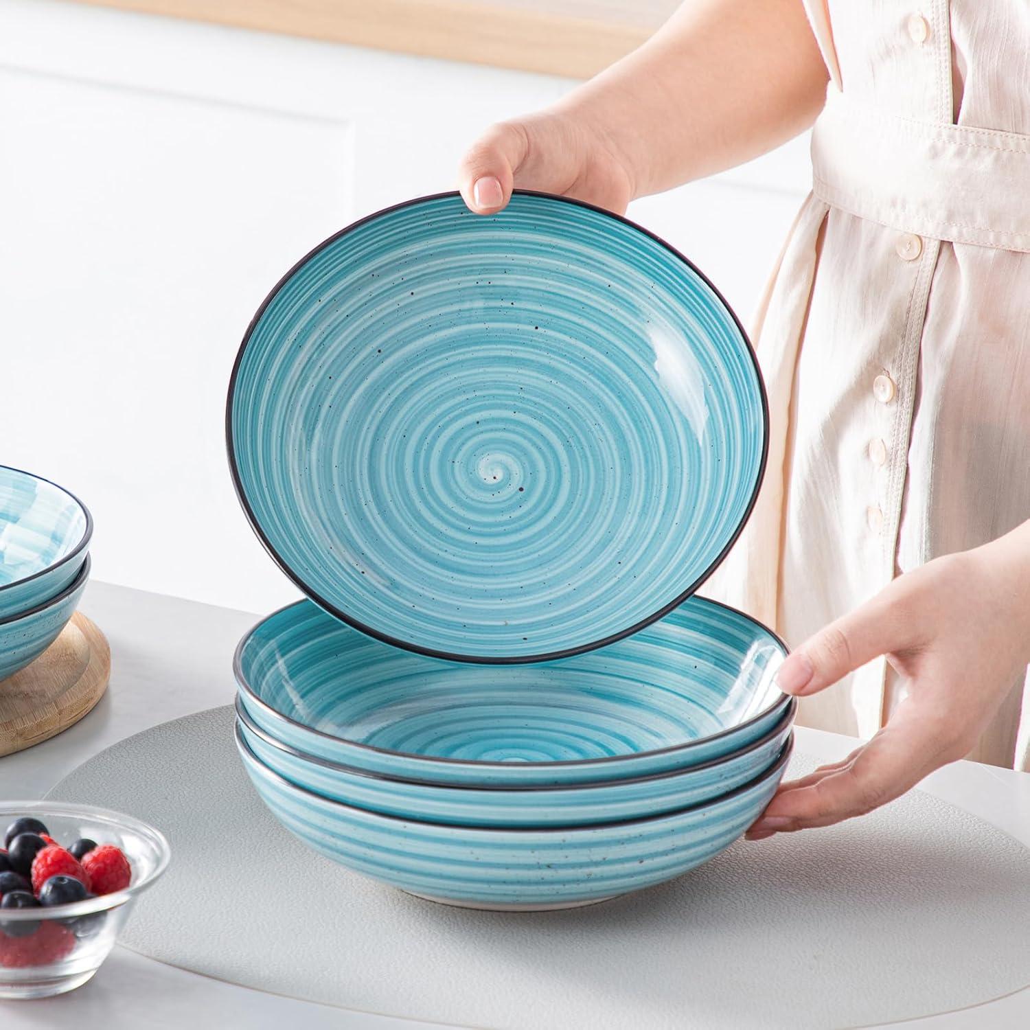 vancasso Bonbon Suppenteller Set 6-teilig 21,8 x 5,7 cm Steingut groß tief Blau