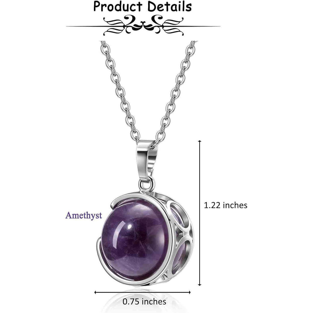 Schmuckstein Kette mit Kugelanhänger Amethyst/Rosenquarz/Bergkristall