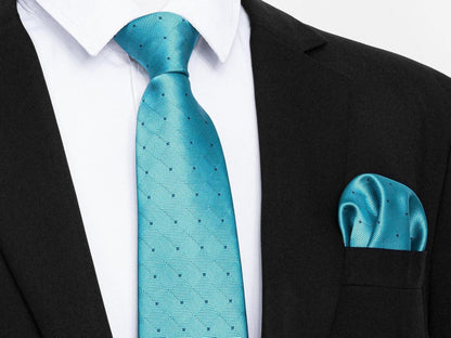 Punkte Krawatte mit Einstecktuch Blaugrün Set Herren Hochzeit