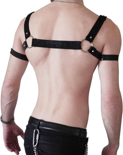 Herren PU Leder Body Brust Harness Bondageset Metallkette