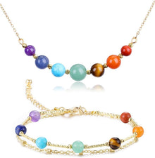 Chakra Set Damen 7 Steine Perlen Armband Halskette Heilsteine Reiki