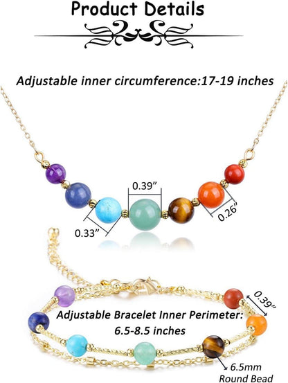 Chakra Set Damen 7 Steine Perlen Armband Halskette Heilsteine Reiki