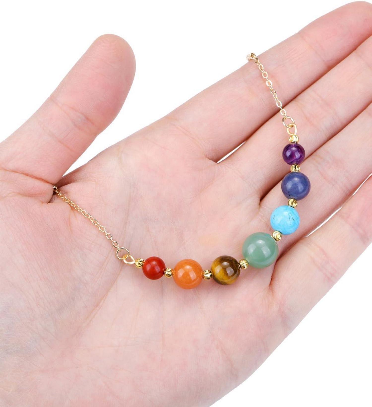 7 Chakra Heilstein Schmuckset Damen Halskette Armband Balance Energie