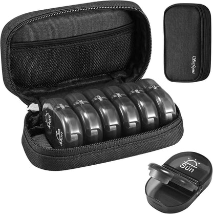 Tablettenbox Organizer 7 Tage Pillendose Schwarz Canvas Tasche