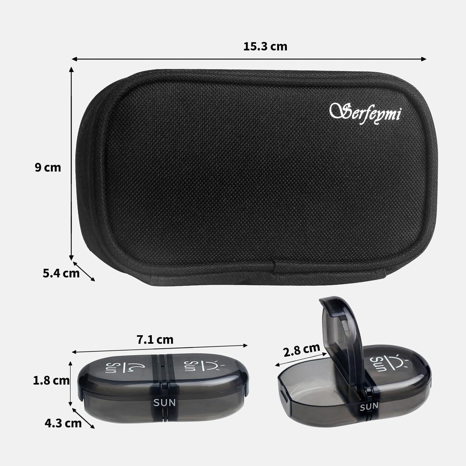 Serfeymi Tablettenbox 7 Tage Schwarz Medikamenten Organizer