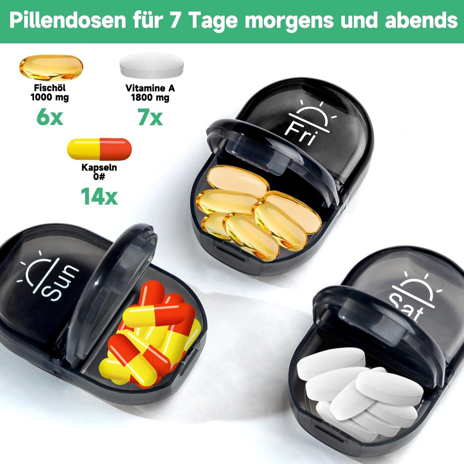 Tablettenbox 7 Tage Schwarz Medikamentenbox Organizer mit Tasche