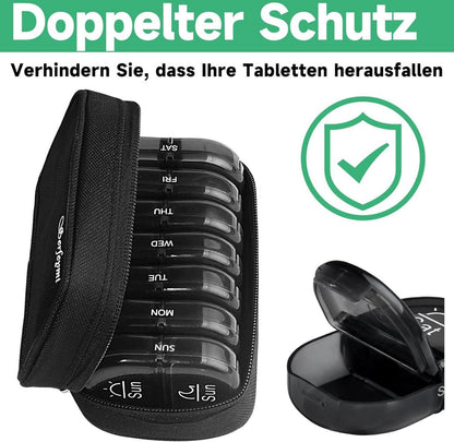 Serfeymi Tablettenbox 7 Tage Schwarz Pillendose 2 Fächer Canvas Tasche