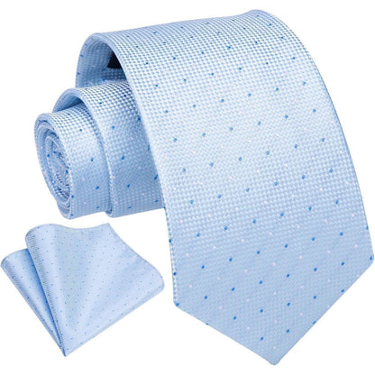 Krawatten-Set Herren Karo mit Einstecktuch Hellblau Formell Business
