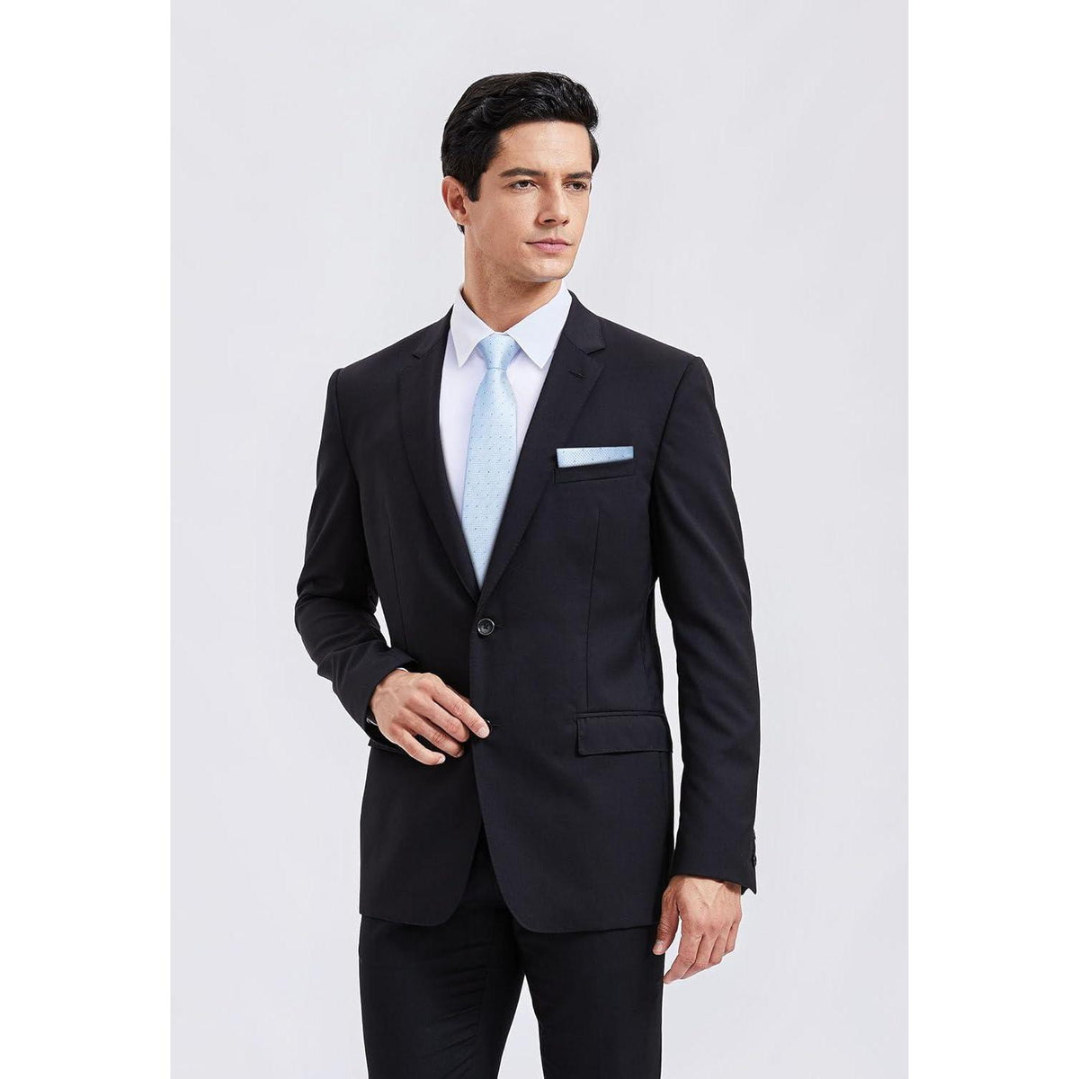 Krawatten-Set Herren Karo mit Einstecktuch Hellblau Formell Business