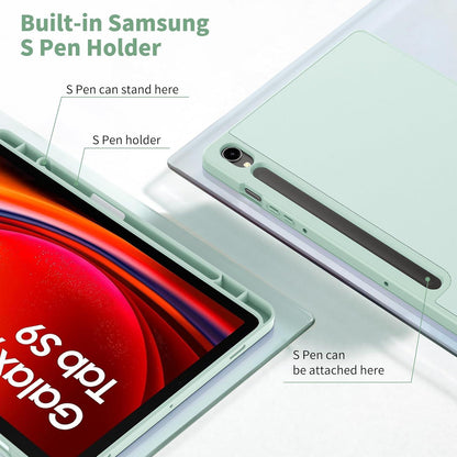 EasyAcc Samsung Galaxy Tab S9 FE 10.9 Zoll/ S9 2023 11 Zoll Hülle mit S Pen Halter - Ultra Dünn PU Leder, Standfunktion, Junge Blätter Grün