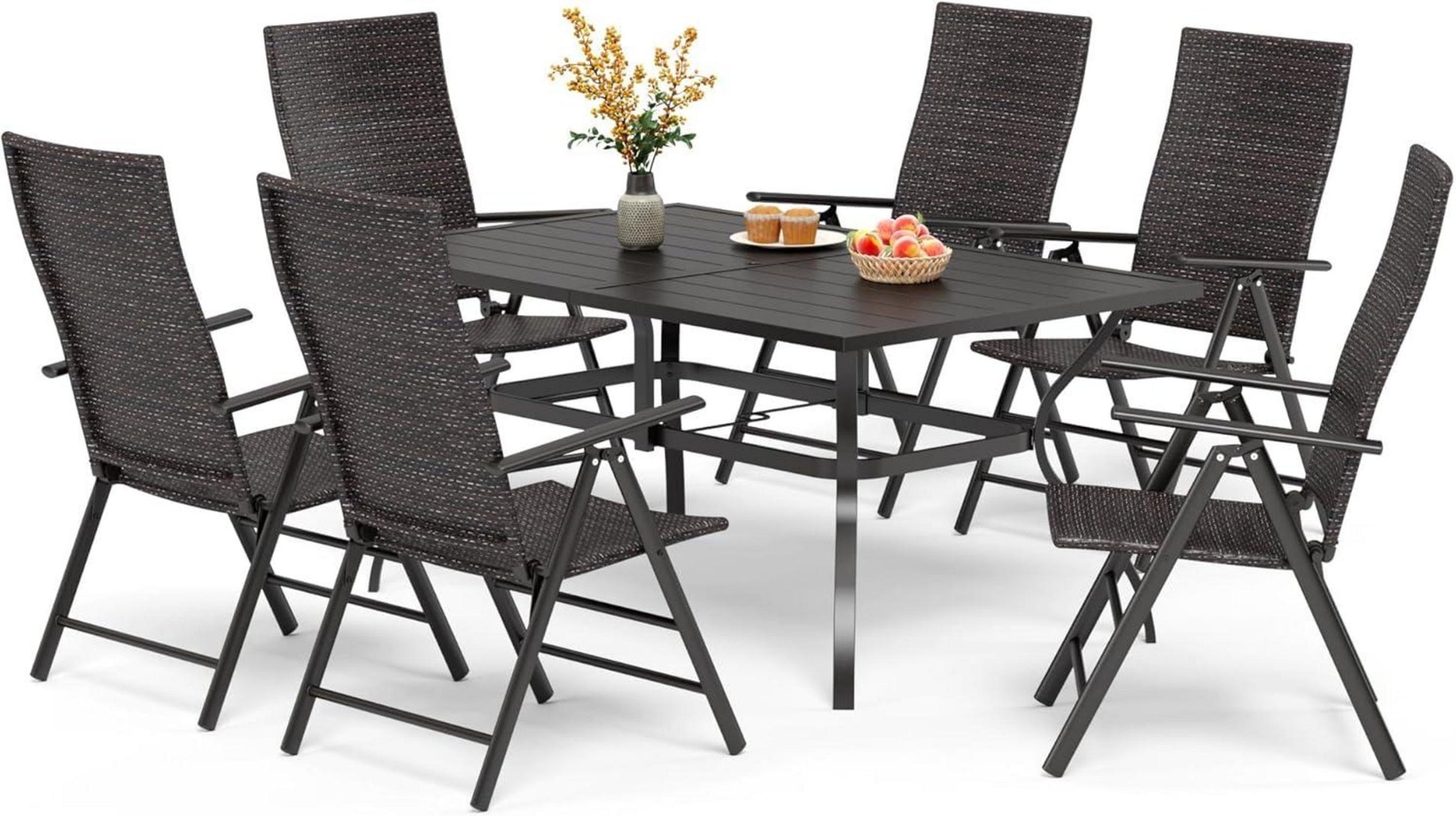 Terrassenmöbel-Set 7-teilig mit Rattanstühlen & Esstisch