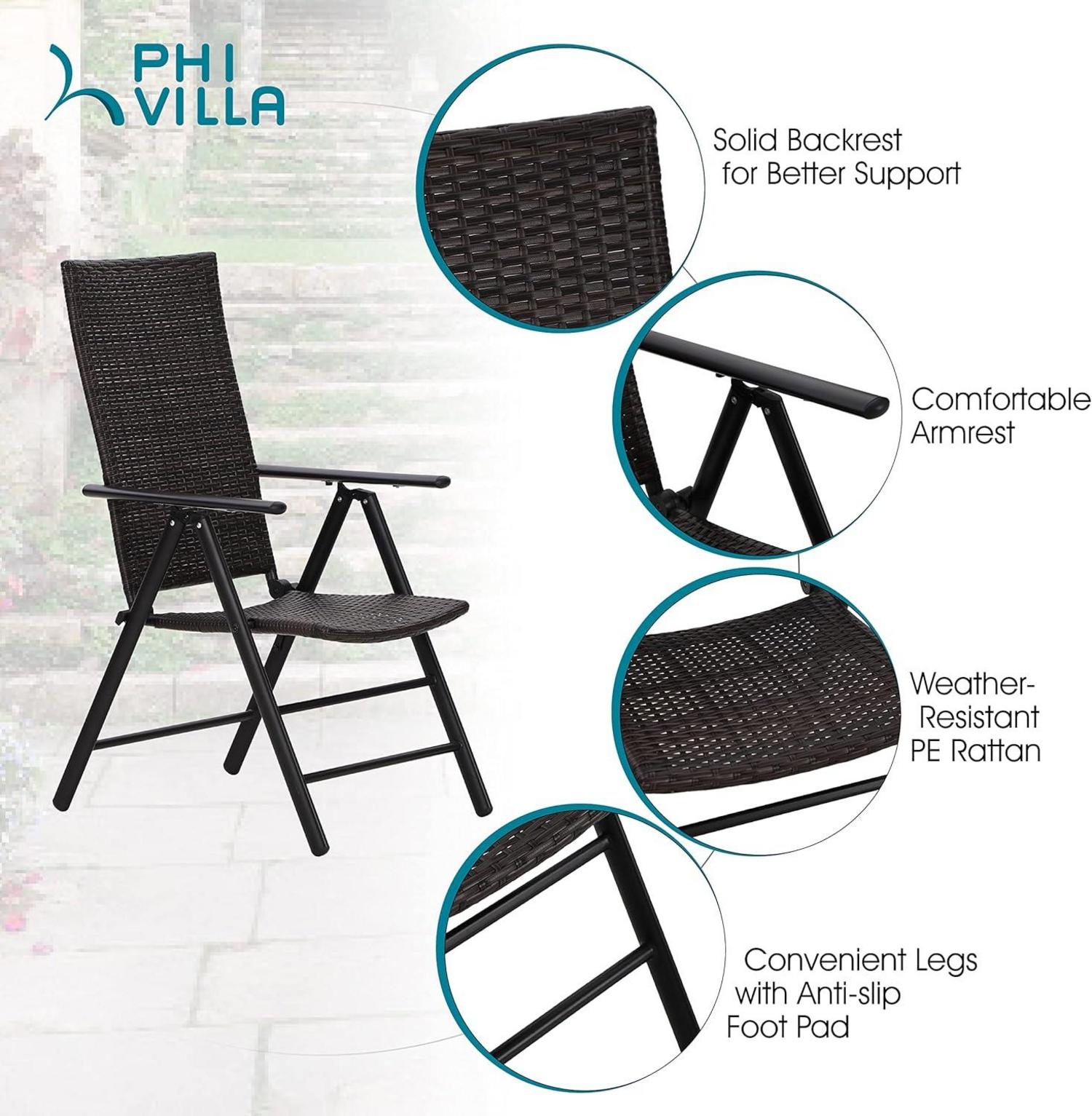 PHIVILLA 7-teiliges Terrassenmöbel Set Metall Esstisch Rattan Klappstuhl