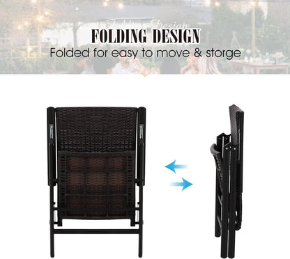 PHIVILLA 7-teiliges Terrassenmöbel Set Metall Esstisch Rattan Klappstuhl
