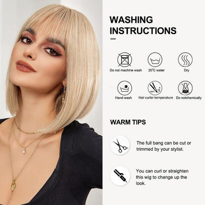 Blonde Bob Perücke mit Pony für Frauen - Kurze gerade