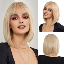 Blonde Bob Perücke mit Pony Kurze gerade Synthetische Haar Perücke für