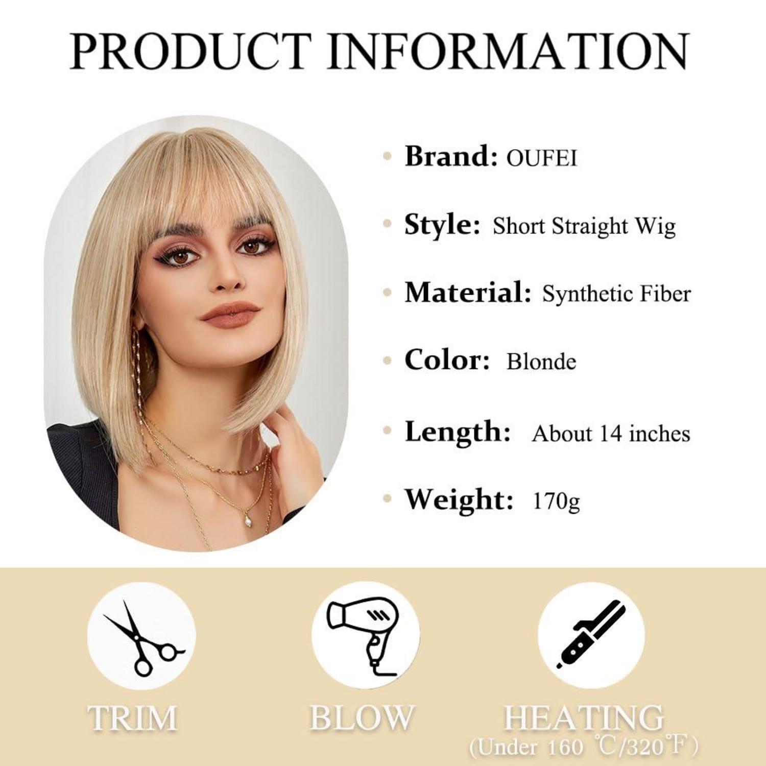 Blonde Bob Perücke mit Pony für Frauen - Kurze gerade