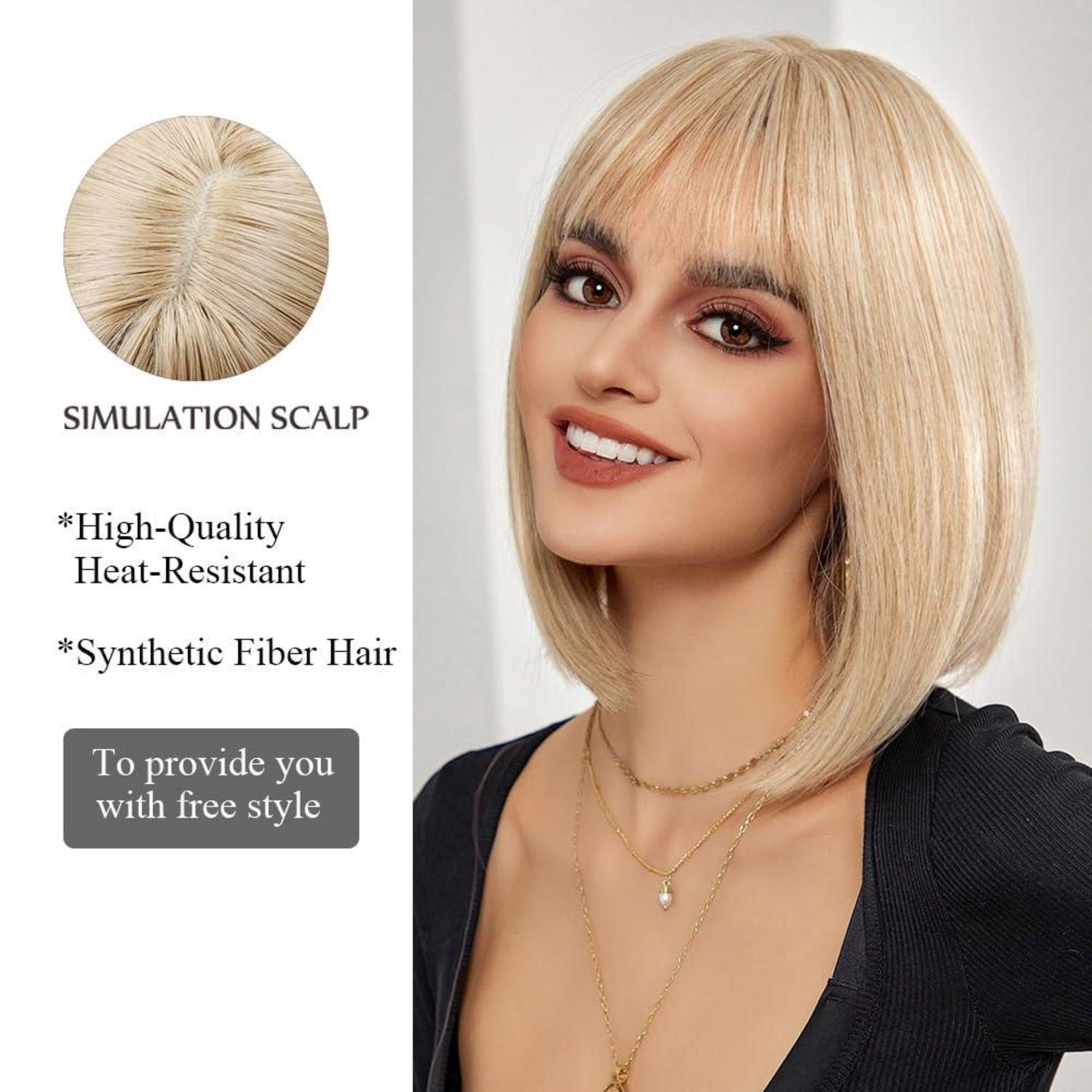 Blonde Bob Perücke mit Pony Kurze gerade Synthetische Haar Perücke für