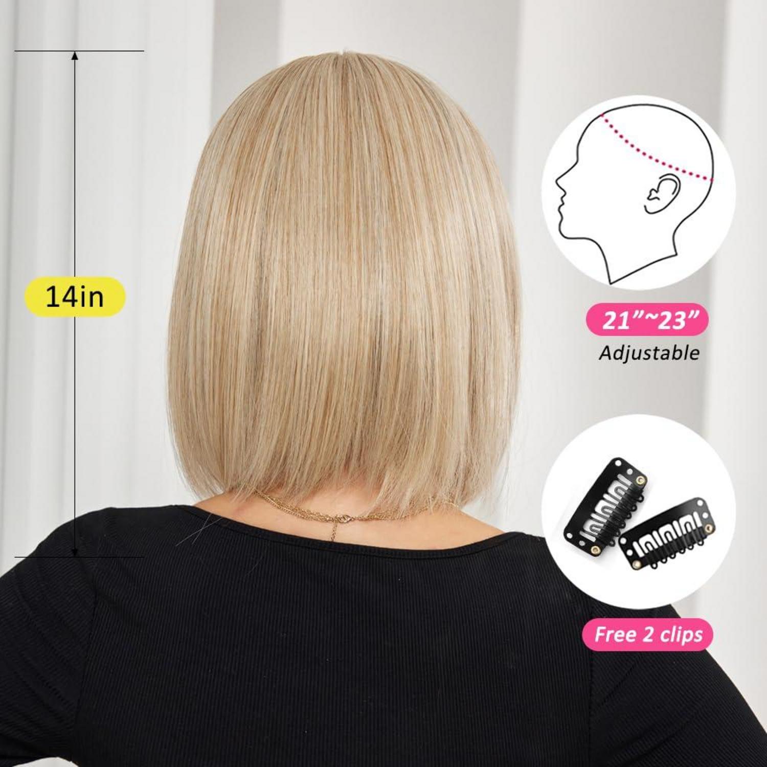 Blonde Bob Perücke mit Pony Synthetisches Haar für Party Cosplay tragen