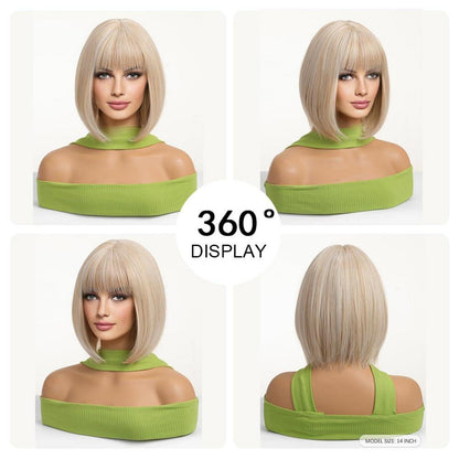 Blonde Bob Perücke mit Pony Synthetisches Haar Party Cosplay tragen