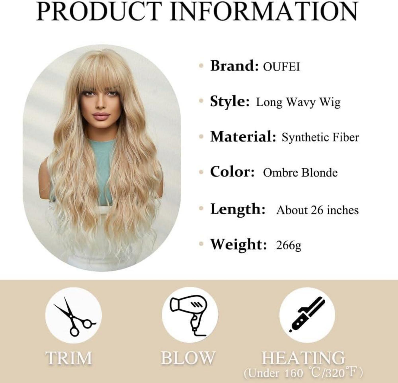 Lange Gewellt Blonde Synthetische Perücke Hitzebeständig für