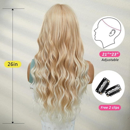 Blonde Lange Gewellte Synthetische Perücke Hitzebeständig für Frauen Cosplay Party
