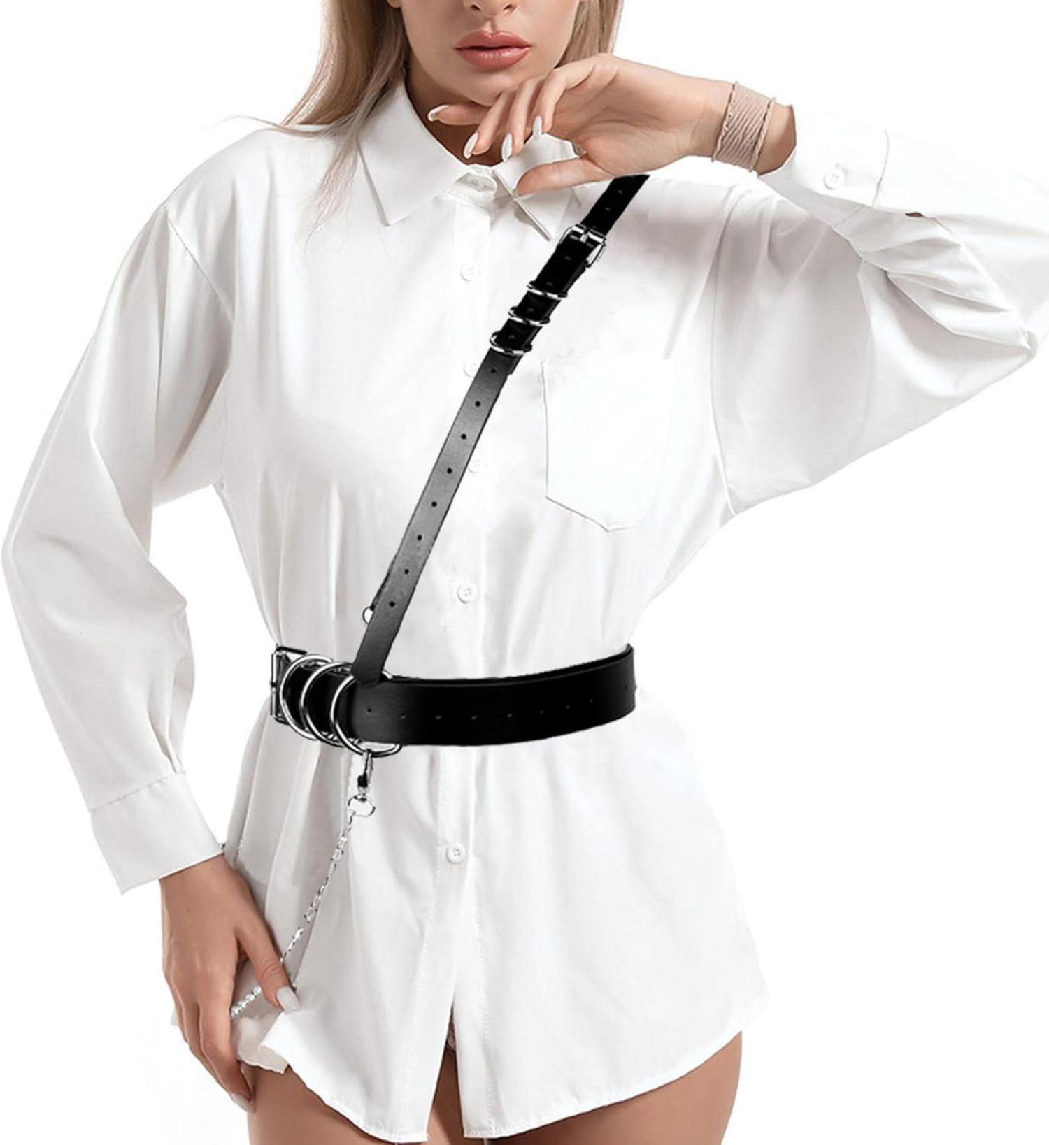 Punk Leder Taillengürtel Schwarz Gothic Kettengürtel Frauen