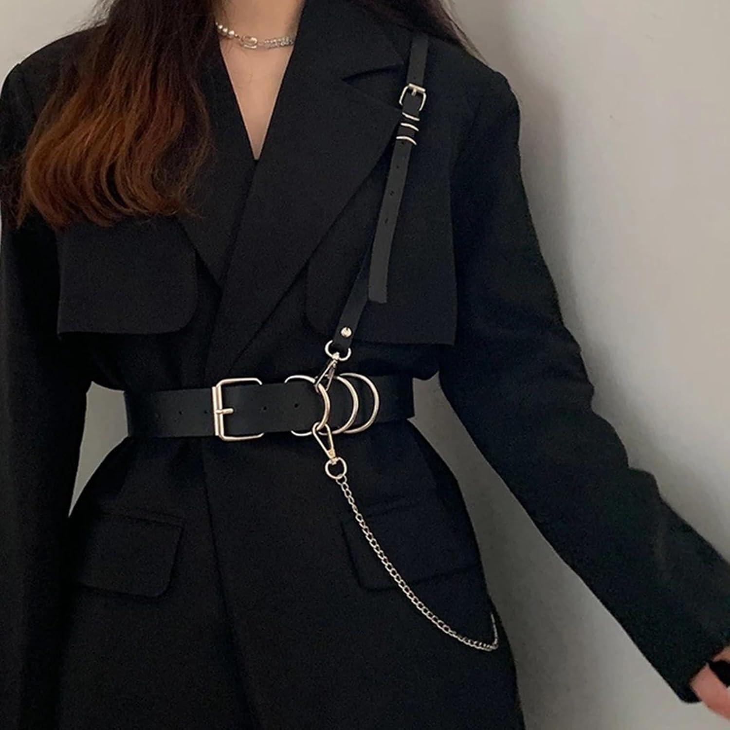 Punk Leder Taillengürtel Schwarz Gothic Kettengürtel Frauen