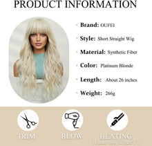 OUFEI Lange Platinblonde Synthetische Perücke mit Pony Damen