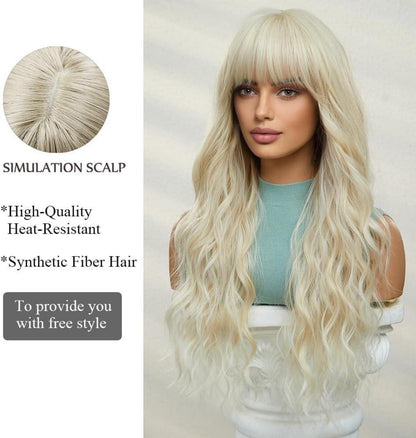 Natürliche Platinblonde Synthetische Lange Perücke mit Pony