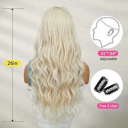 OUFEI Lange Platinblonde Perücke mit Pony Natürliche Synthetische Haare für Frauen Hitzebeständig, Tägliche Party Cosplay Tragen