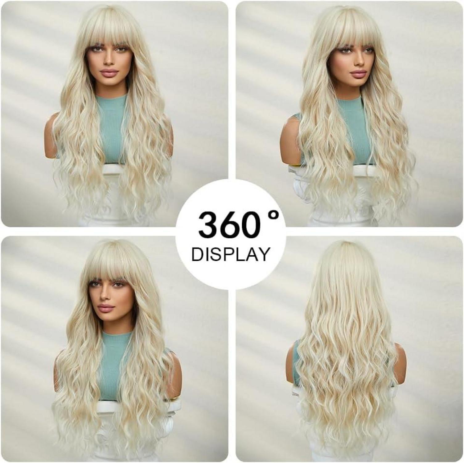 Lange Platinblonde Perücke Natürliche gewellt Party Cosplay OUFEI