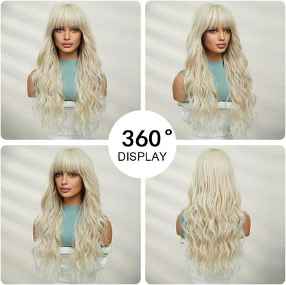 Lange Platinblonde Perücke Natürliche gewellt Party Cosplay OUFEI