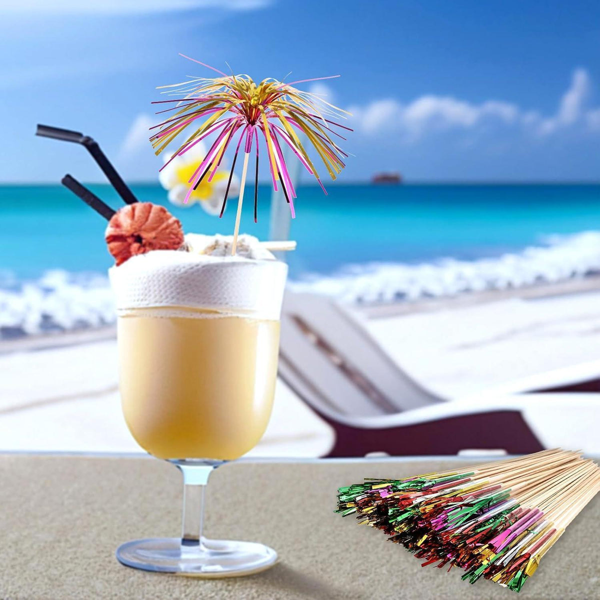 50 Cocktailspieße Feuerwerk Deko – 23cm Party Bar Getränke