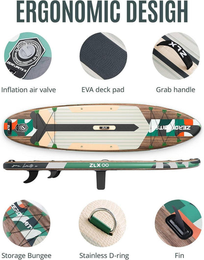 ZLX 320 cm Aufblasbares Stand Up Paddle Board Premium SUP Board inklusive Zubehör Green