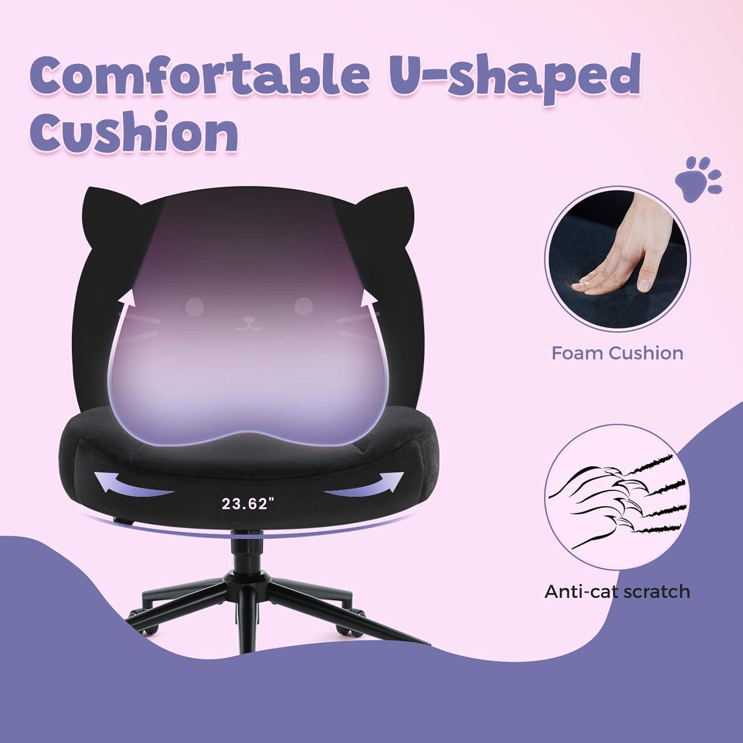 Bürostuhl ohne Armlehnen, Höhenverstellbar Drehstuhl mit Rollen, Ergonomischer Stuhl