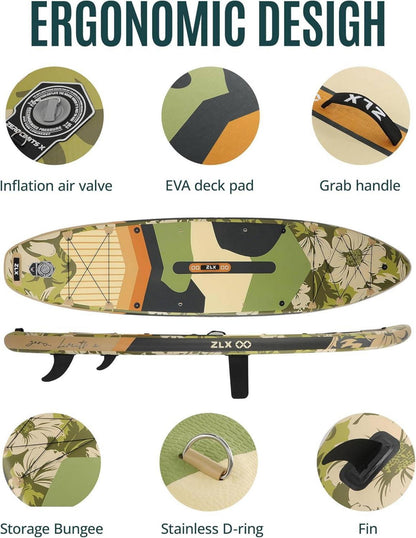 Aufblasbares Stand Up Paddle Board 350 cm - Premium SUP Board für alle Levels - Stabil rutschfest verstellbar mit Leash & Tragetasche