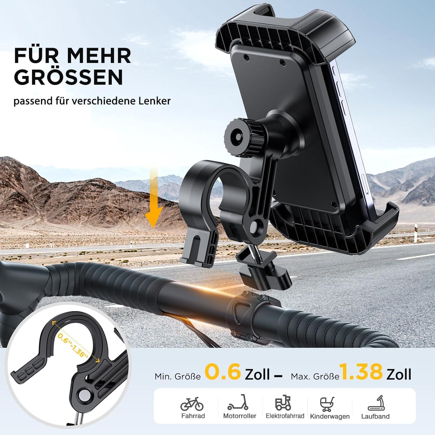 Handyhalterung Fahrrad Motorrad 360° für iPhone Samsung Schwarz