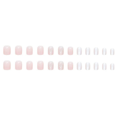 24er Pack Kurze Weiße Eckige Kunstnägel - Glossy Pink French Nails