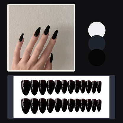 24 Stück Schwarz Glossy Oval Kurz Kunstnägel Fake Nails