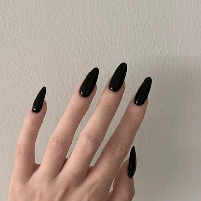 24 Stück Faux Nägel Oval Kurz Schwarz Glossy French Press-on Nails